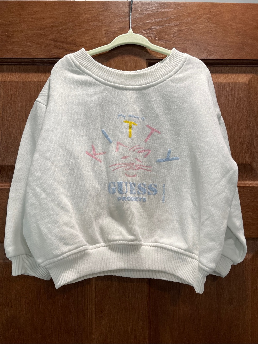 Vintage Guess Sweatshirt with Pastel Kitty Graphic Retro 1980s Girls Size 6